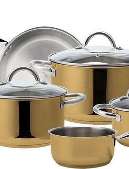 ECHTWERK Topf-Set Gold-Edition, Edelstahl 18/8 (Set, 8-tlg., je 1 Kochtopf 16/20/24 cm, Kasserolle 16 cm, Bratpfanne 24 cm), für alle Herdarten geeignet, Induktion
