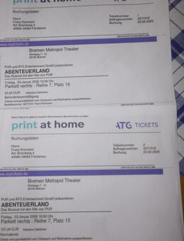 Abenteuerland PUR - 2 Tickets - 23. Jan. 2026, Metropol Bremen - Fürstenau