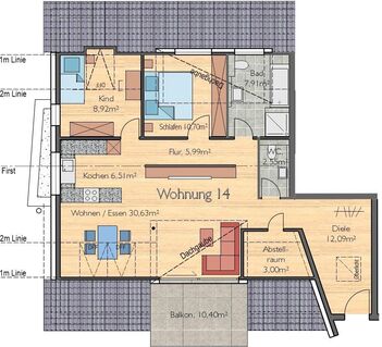 Wundervolle 3,5 Zi. Dachgeschosswohnung mit optimaler Nutzung