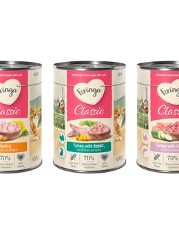 Probiermix Feringa Classic Meat 6 x 400 g Mixpaket 1 (Kaninchen & Truthahn, Geflügel, Lachs & Truthahn)