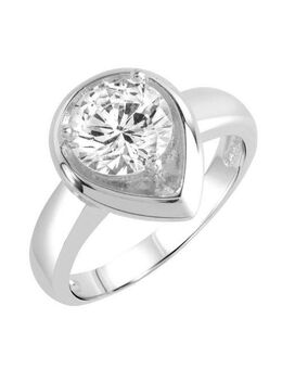 Zeeme Fingerring Silber 925 rhodiniert Tropfen-Form mit weißem Zirkonia-Stein