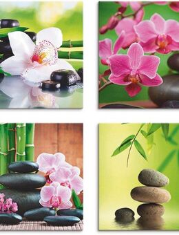 Artland Leinwandbild Spa Bambus Zweige Zen Steine, Zen (4 St), 4er Set, verschiedene Größen