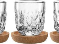LEONARDO Gläser-Set Espresso-Set GOCCE, 90 ml, 6-teilig, Glas, 3 Gläser mit unterschiedlichem Tropfenrelief, inkl. Kork-Untersetzer