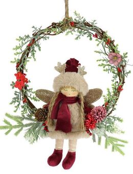 Kunstkranz Tannen-Kranz Elfe/Beeren/Tanne Tanne, I.GE.A., Höhe 28 cm, Dekorierter Weihnachtskranz Deko Weihnachtsdeko Türkranz Adventskranz