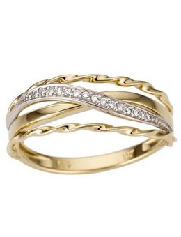 Firetti Goldring Schmuck Geschenk Gold 585, tlw. mehrreihig, bicolor, massiv, mit Brillanten