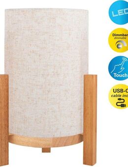 näve LED Tischleuchte Madita, Ein-/Ausschalter, LED wechselbar, Warmweiß, Akkubetrieb, inkl. USB-C-Kabel, Holzgestell, Textilschirm, dimmbar