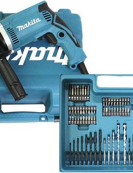 Makita Schlagbohrmaschine HP1631KX3, 220-240 V, max. 3200 U/min, inkl. 74-tlg. Zubehörset und Aufbewahrungskoffer