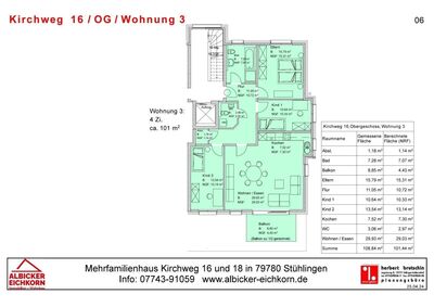 4Zi. OG mit Balkon ca. 101 m²-Wohnung 3-Kirchweg 16-79780 Stühlingen