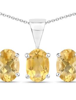Vira Jewels Paar Ohrstecker Silber 925 rhodiniert Ohrringe und Halskette mit echtem Citrin