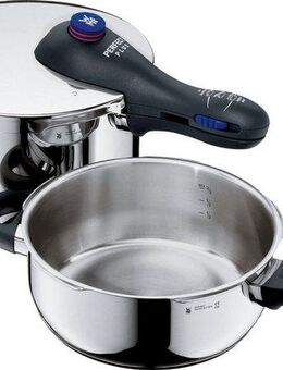 WMF Schnellkochtopf Perfect Plus, Cromargan® Edelstahl Rostfrei 18/10 (3-tlg), Dampfkochtopf mit abnehmbarem Griff, Ø 22 cm, Induktion