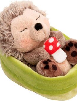Nici Kuscheltier Sleeping Pets GREEN, Igel mit Fliegenpilz 12 cm hellgrün, schlafend im Körbchen