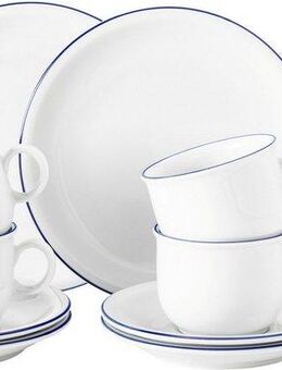 Seltmann Weiden Kaffeeservice Geschirr-Set, Service Compact Blaurand (18-tlg), 6 Personen, Porzellan, Teller, Tassen, Untertassen, Made in Germany, 18 Teile, für 6 Personen