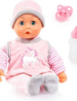 Bayer Babypuppe First Words Baby, 38 cm, Einhorn rosa (3-tlg), mit Schlafaugen und Babygeräuschen