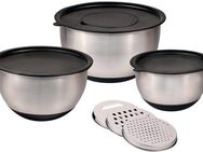 KESPER® Rührschüssel Schüssel-Set mit Deckel, inklusive 3 Reiben, Edelstahl, (Set, 9-tlg), 18 x 9 cm / 22 x 11,2 cm / 26 x 13,5 cm