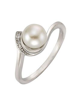 Zeeme Fingerring Silber 925 rhodiniert mit weißer Perle & Zirkonia