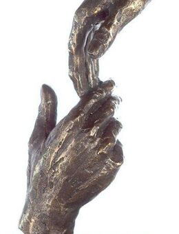 Casablanca by Gilde Dekofigur Skulptur Two Hands, bronzefarben/grau (1 St), Dekoobjekt, Höhe 29 cm, Hände, mit Spruchanhänger, Wohnzimmer