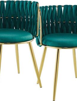 Kayoom Polsterstuhl Stuhl Melly 125 2er-Set,tolles Design der Rückenlehne, runde Sitzfläch (Set, 2 St), ausgefallen geflochtene Rückenlehne, Samtbezug, goldene Beine