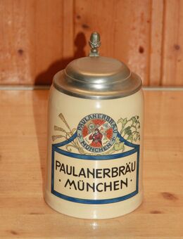Paulanerbräu München mit Deckel Bierkrug Steinzeug Steingut Keramik 0,5L neuwertig - Borken