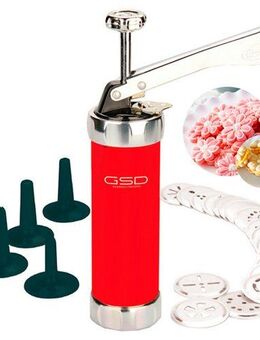 GSD HAUSHALTSGERÄTE Gebäckpresse GSD-Metall-Gebäckpresse, (Set, 25-tlg., Gebäckpresse, 20 Metall-Matrizen, 4 Spritztüllen), mit Spezialverstellung für zwei verschiedene Keksgrößen