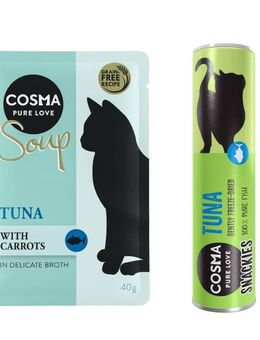 Cosma Kombi-Paket: 24 x 40 g Soup + 3 x Snackie - Thunfisch mit Karotte + Thunfisch (3 x 25 g)