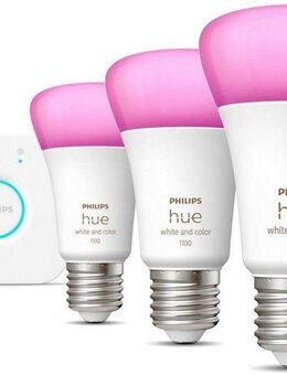 Philips Hue LED-Leuchtmittel White & Color Ambiance E27 3er Starterset mit Bridge, E27, 3 St.