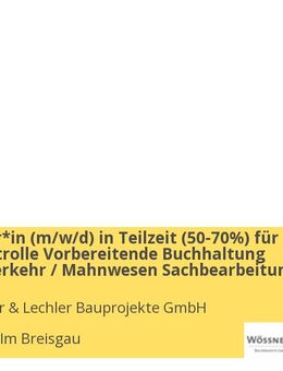 Mitarbeiter*in (m/w/d) in Teilzeit (50-70%) für Kostenkontrolle Vorbereitende Buchhaltung Zahlungsverkehr / Mahnwesen Sachbearbeitung - Freiburg (Breisgau)