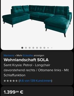 Sofalandschaft Petrol mit Schlaffunktion - Berlin
