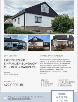 Freistehender Einfamilienhaus-Bungalow mit Einliegerwohnung - Hildesheim