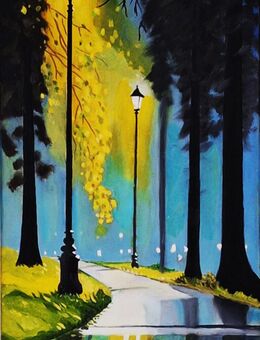 Ölgemälde "Abend im Park" 40 x 80 cm - Darmstadt