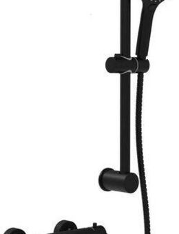 Schütte Duschsystem BLACK, Höhe 70 cm, 3 Strahlart(en), Überkopfbrauseset mit Thermostat, höhenverstellbar