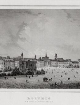 Leipzig - Panoramaansicht von der Süd-Ostseite - Orig. Stahlstich um 1860 - Bautzen