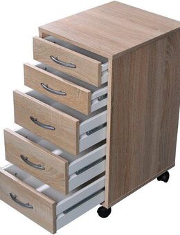 FMD Rollcontainer Freddy, Büroaufbwahrung mit 5 Schubkästen auf Rollen, 63 cm hoch