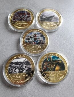 Die Schlacht von Guadalcanal - 5er Set Gedenkmünzen, Medaillen - Reischach