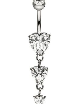 JOBO Bauchnabelpiercing Herzen, Edelstahl mit 4 Zirkonia