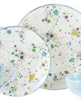 CreaTable Kombiservice Candy Drops, Kombi-Service 16-tlg. (16-tlg), 4 Personen, Steinzeug, Unregelmäßige bunte Punkte, Gute Laune Geschirr, Frisch, Freundlich