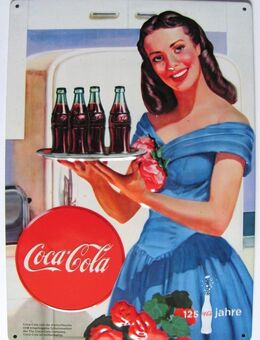 Coca Cola - Blechschild - Frau mit Tablett - 20 x 30 cm - Doberschütz