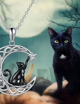 ☝️☝️☝️ Halskette, 925 Silber plat. + kelt. Anhänger Katze auf Mond, NEU ⭐⭐⭐⭐⭐ - Gersthofen