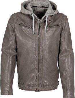 Mauritius Lederjacke GMBraeden CF mit kontrastfarbener Kapuzeneinsatz, Reißverschlüsse, Stehkragen