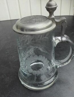 Glas Bierseidel geschliffen Bierkrug Seidel 0,5 l Rein-Zinn-Deckel Jagd Hirsch 5,- - Flensburg