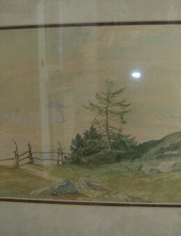 Berglandschaft mit Gatter, Aquarell (65x48/50x31) Georg Geiss Sparkassenvorstand FFB, 1889-1956 - Olching