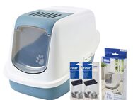 Savic Katzentoilette Nestor - Starterset: Toilette earth blue/weiß + 2 extra Filter + 12 Bag it up