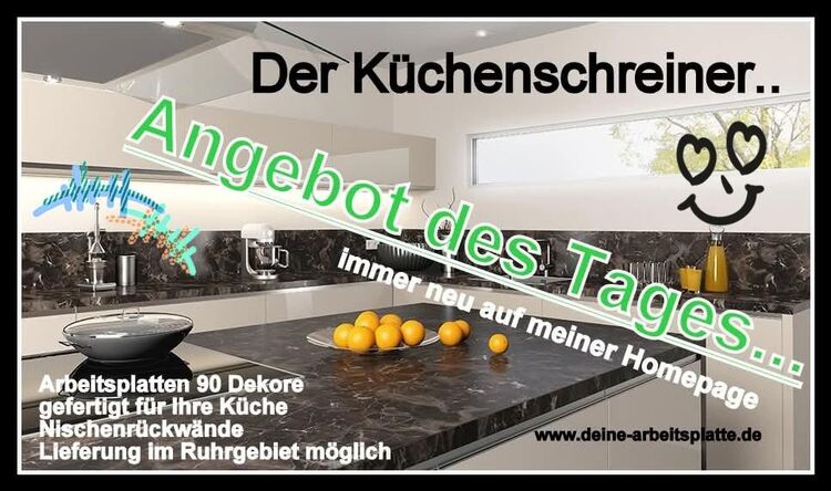Arbeitsplatte EI 740, Küche L Form, genau auf Ihr Maß, bis 405 x 60cm, 90 Dekore, Beratung bis 50 km bei Ihnen möglich - Oberhausen