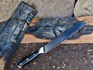 Damast - Brotmesser | Küchenmesser | Krustenmesser | Handgefertigt - rasiermesserscharf | G10 - Messergriff - Sinsheim