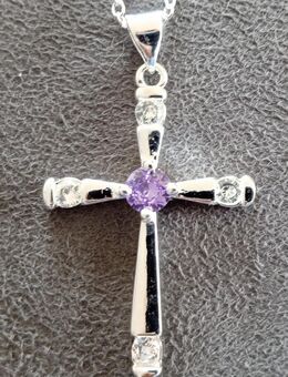 925 Silber Kette mit Kreuz Anhänger ebenfalls 925 Silber mit violetten und weißwn Zirkonia - Thaleischweiler-Fröschen