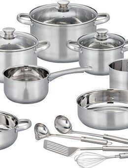 GSW Topf-Set Toronto, Edelstahl (Set, 15-tlg), mehrteiliges Kochtopf-Set aus Edelstahl inkl. praktischer Küchenhelfer