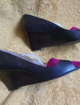 NEU * Elegant * klassisch * Echt Leder * Keilabsatz * Wedges * Peep Toes * Pumps * Sandaletten * Schuhe "NINE WEST" Gr. 4 * 37 * dunkel-marine-tinten- blau * - Riedlingen