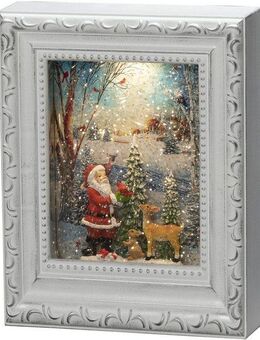 KONSTSMIDE LED Laterne Weihnachtsdeko, LED fest integriert, Warmweiß, Wasserlaterne, antik weiß, Bilderrahmen, "Weihnachtsmann mit Tieren"