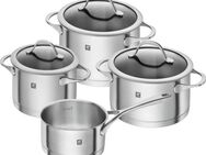 Zwilling Topf-Set Essence, Edelstahl 18/10 (Set, 7-tlg., je 1 Kochtopf Ø 16/20 cm, 1 Bratentopf Ø 20 cm, 1 Stieltopf Ø 16 cm), Sandwichboden sehr gute Wärmeverteilung Füllskala Edelstahlgussgriffe