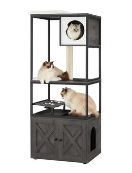 Multifunktionaler Kratzbaum mit integriertem Katzenklo-Schrank – Komfort und Stil für Ihre Katze! Dunkelgrau Set34425 - Ingolstadt