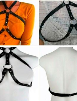 Frauen BH Brustgurt Lederoptik Damen Käfig BH Mit Halsband Schwarz 18,90€* - Villingen-Schwenningen